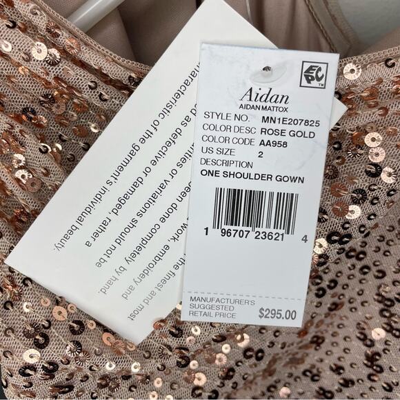 NWT New Aidan by Aidan Mattox One Shoulder Sequin Gown Size 2 - Picture 10 of 11